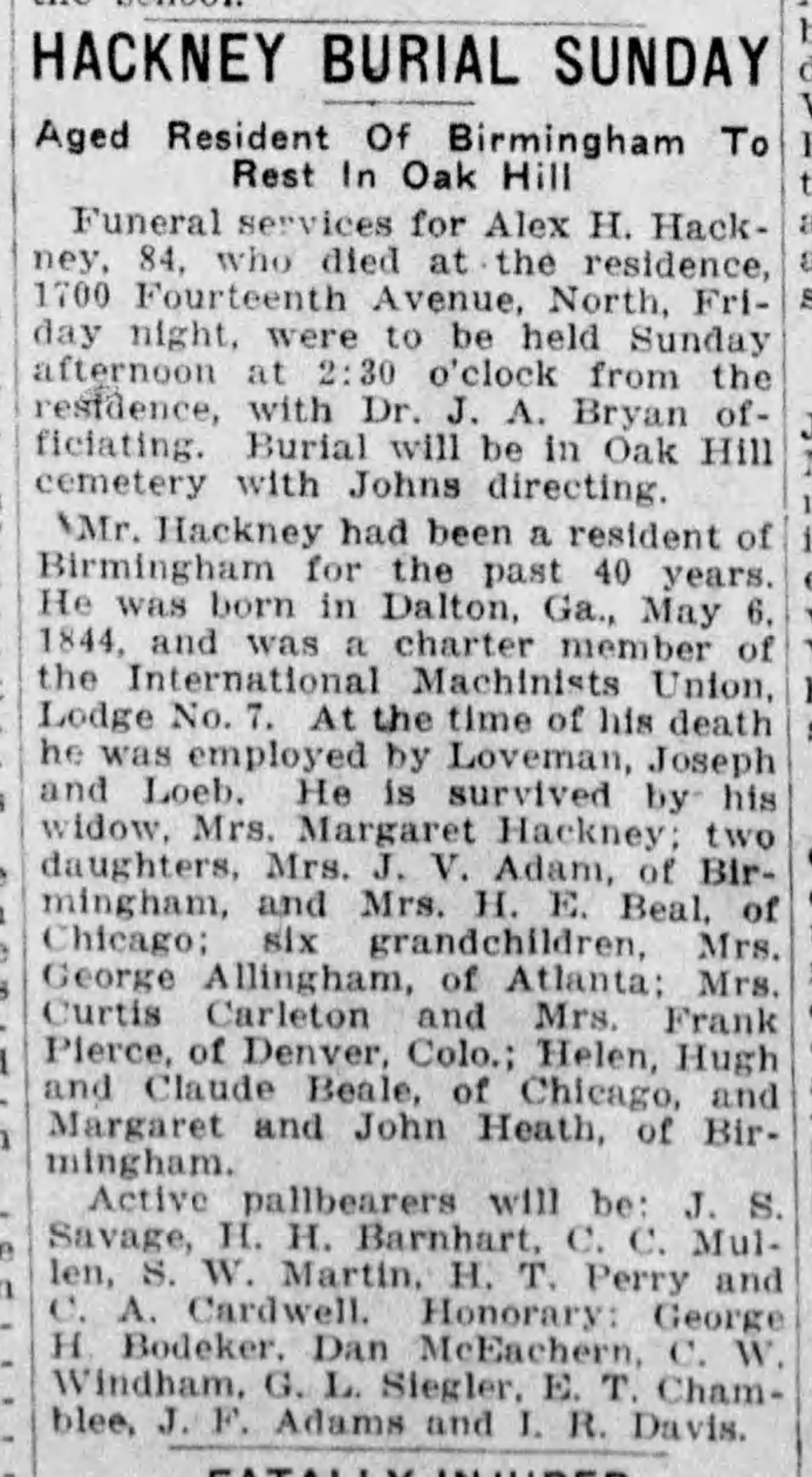 Hackney Burial Sunday